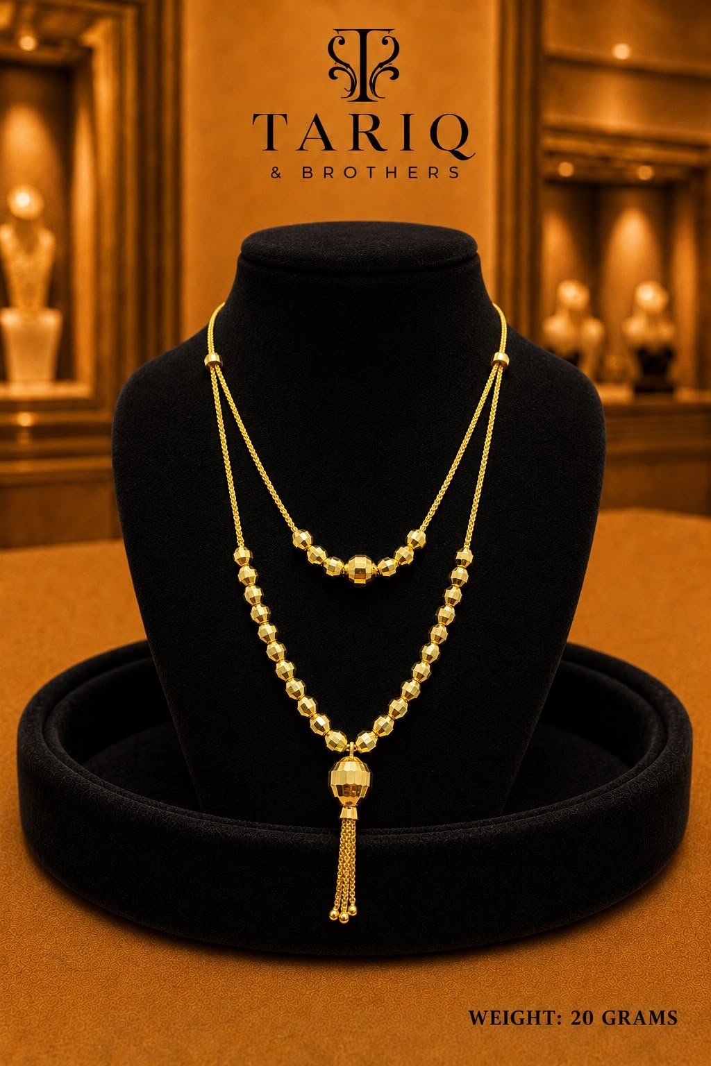 Tariq & Brothers Double-Layer Beaded Gold Necklace