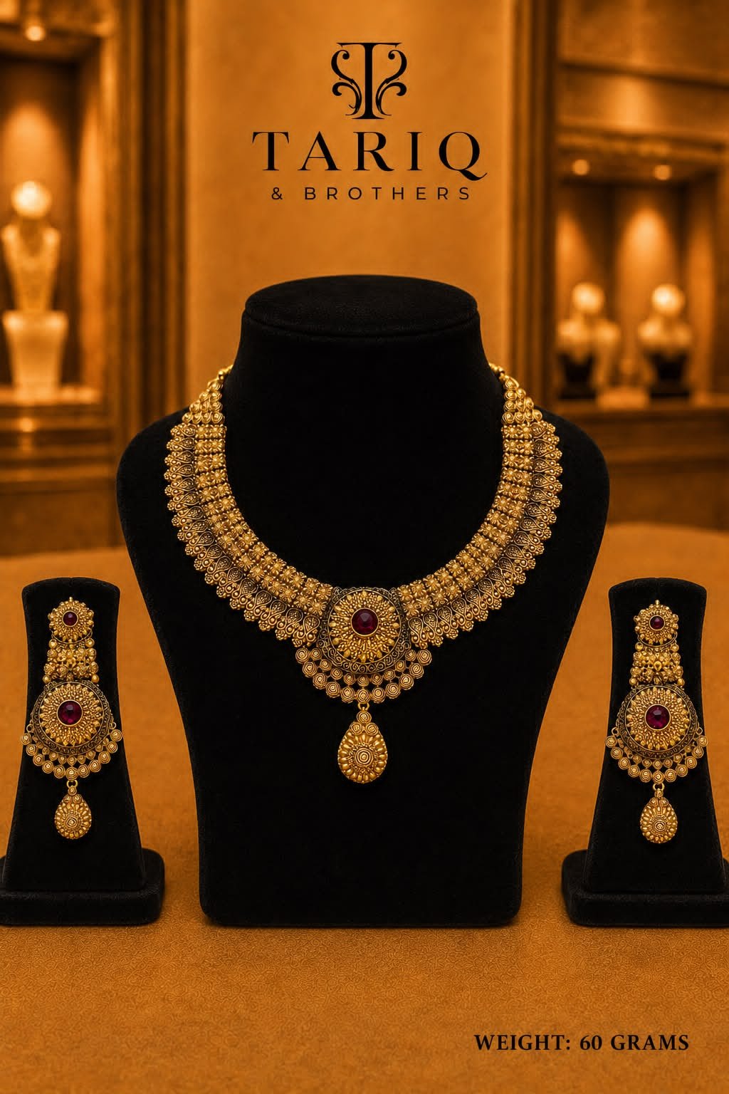 Tariq & Brothers Traditional Antique Gold Necklace Set