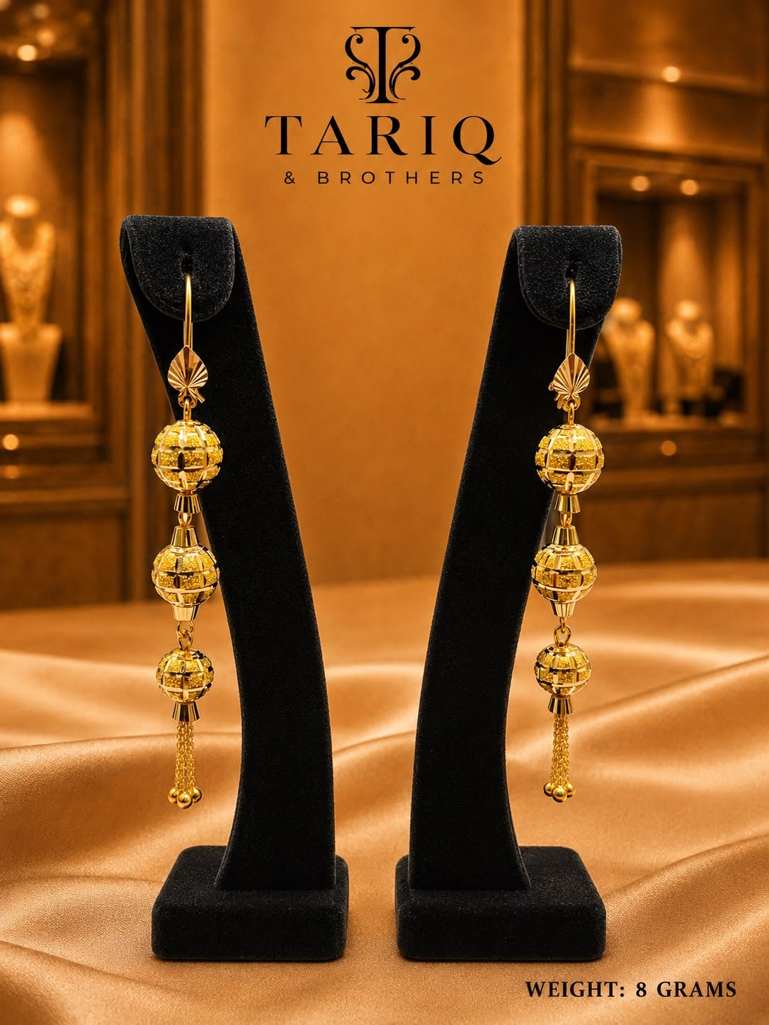 Tariq & Brothers Traditional Gold Ball Drop Earrings