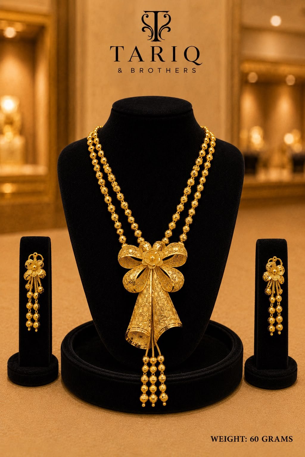 Tariq & Brothers Traditional Gold Bow Necklace Set
