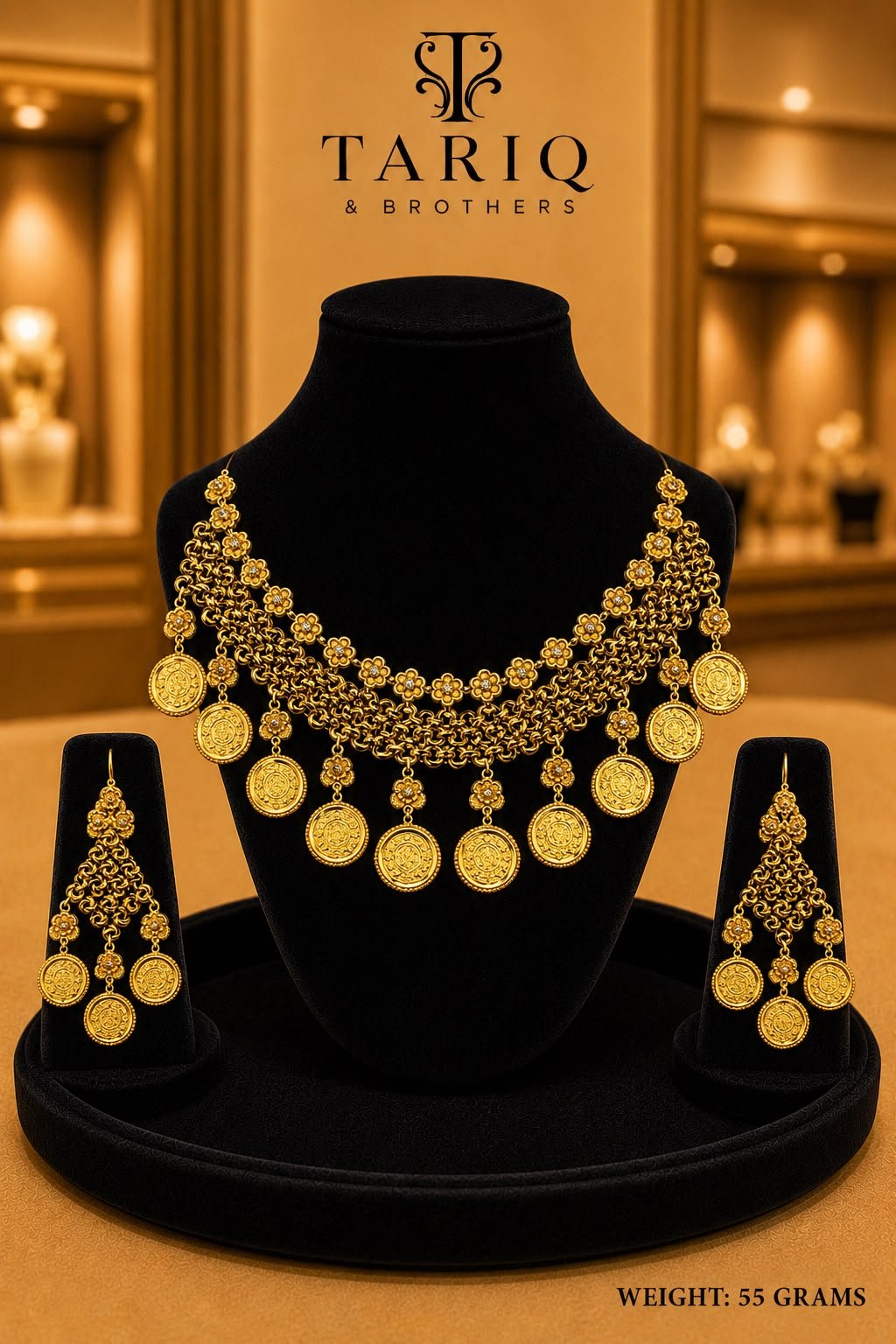 Tariq & Brothers Traditional Gold Coin Necklace Set