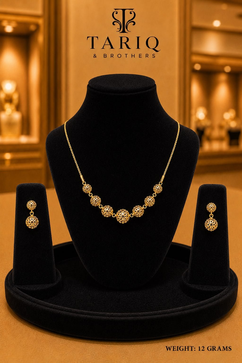 Tariq & Brothers Traditional Gold Filigree Ball Necklace Set