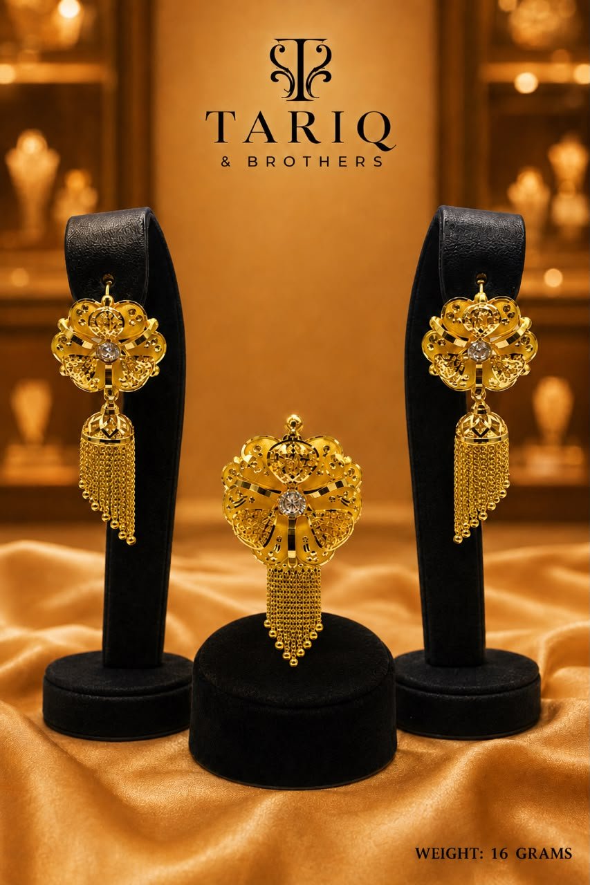 Tariq & Brothers Traditional Gold Pendant and Earrings Set