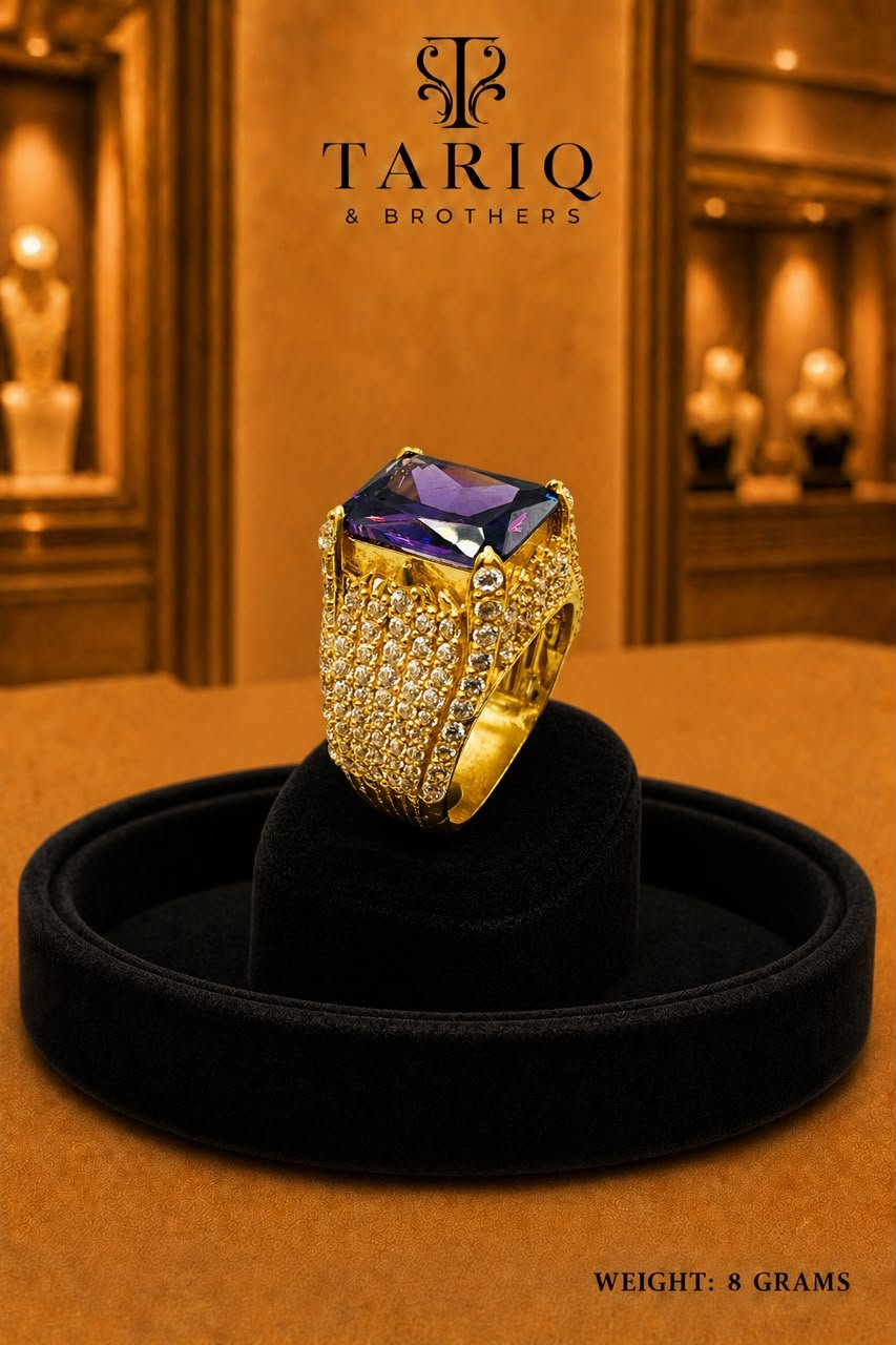Tariq & Brothers Traditional Gold Purple Stone Ring