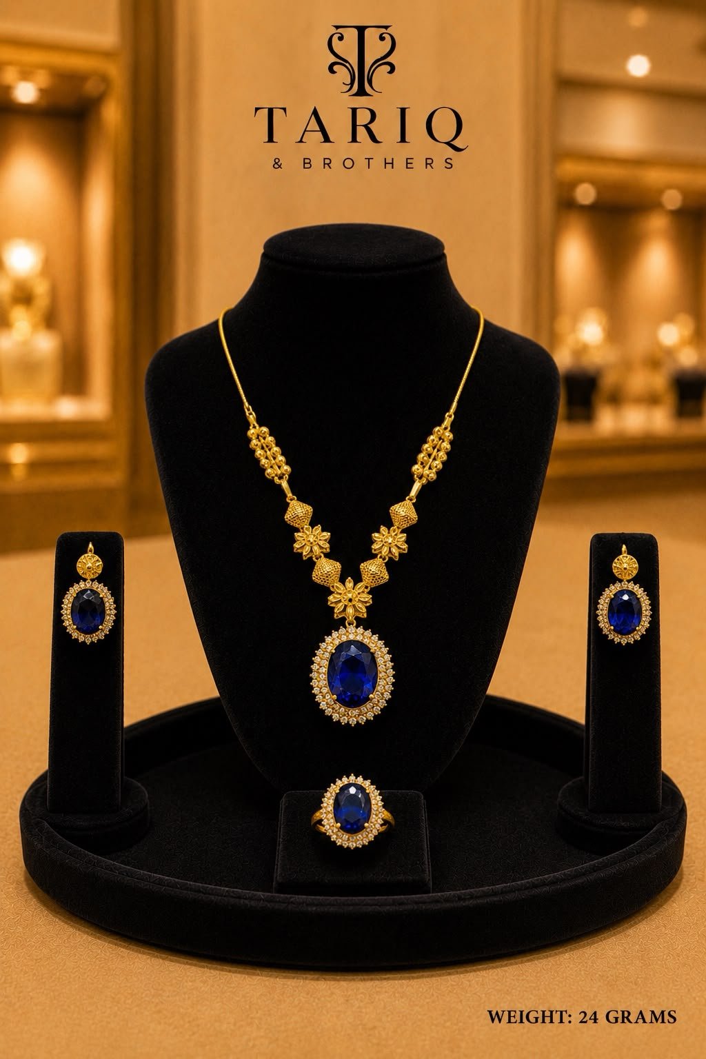 Tariq & Brothers Traditional Gold Red Stone Necklace Set