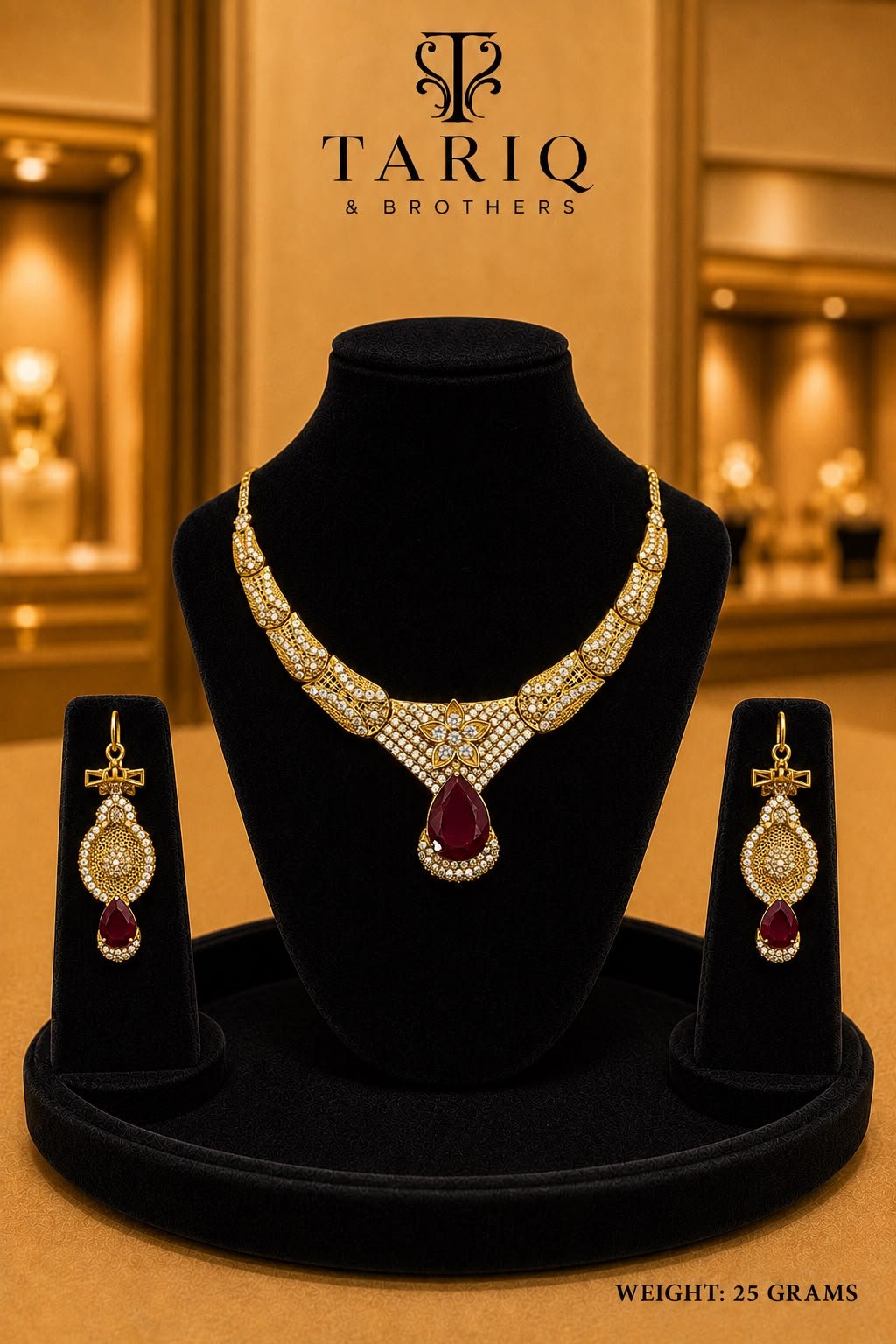 Tariq & Brothers Traditional Gold Ruby Necklace Set