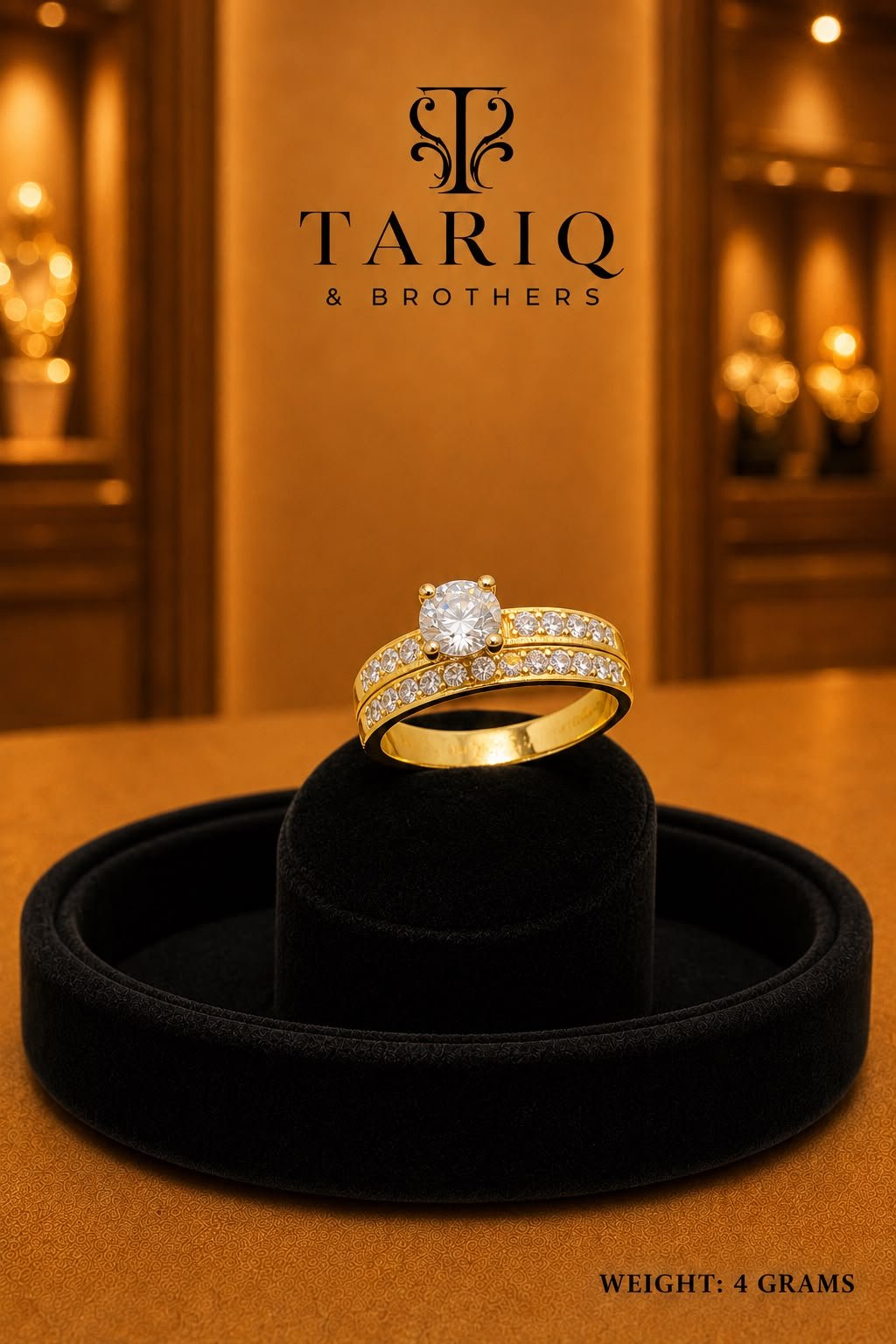 Tariq & Brothers Traditional Stone-Studded Gold Ring