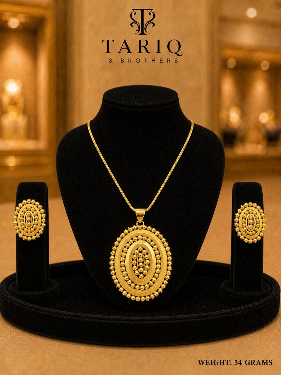 Tariq & Brothers Traditional Gold Oval Pendant Set