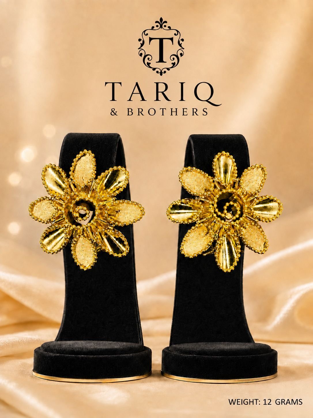Tariq & Brothers Traditional Floral Gold Earrings