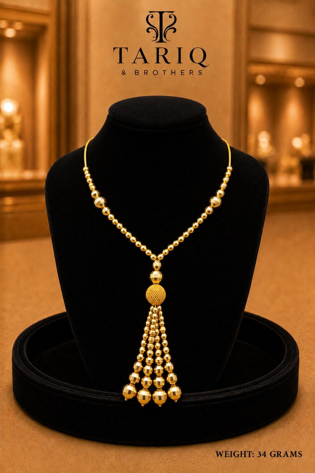 Tariq & Brothers Traditional Gold Beaded Tassel Necklace