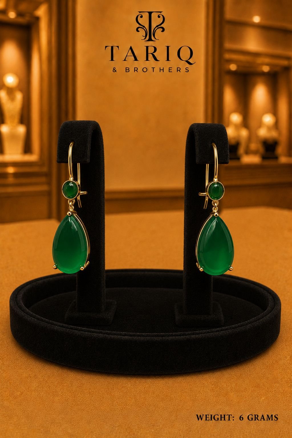 Tariq & Brothers Traditional Gold Green Stone Earrings