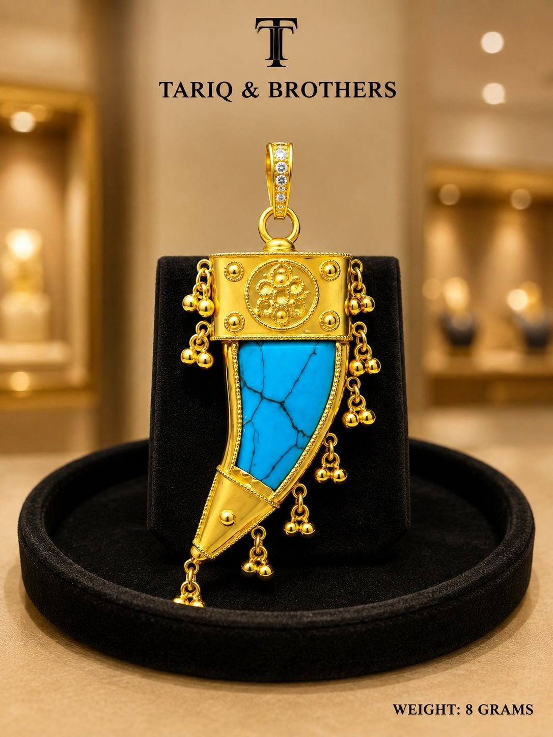 Tariq & Brothers Traditional Gold Turquoise Pendant