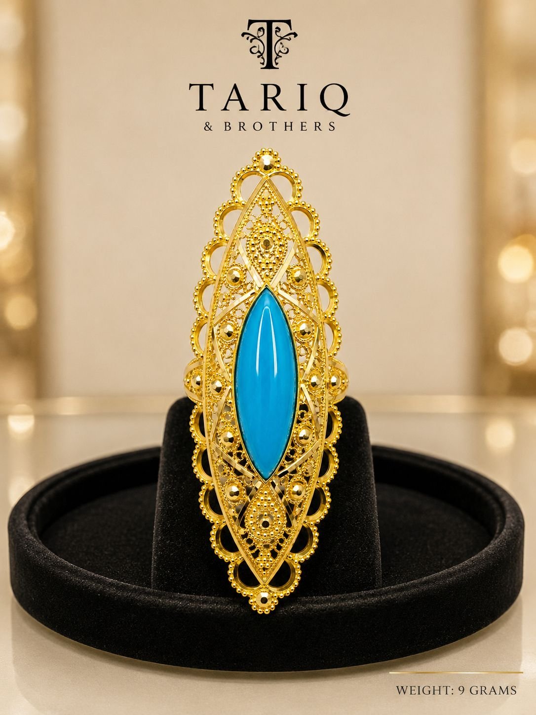 Tariq & Brothers Traditional Gold Turquoise Statement Ring